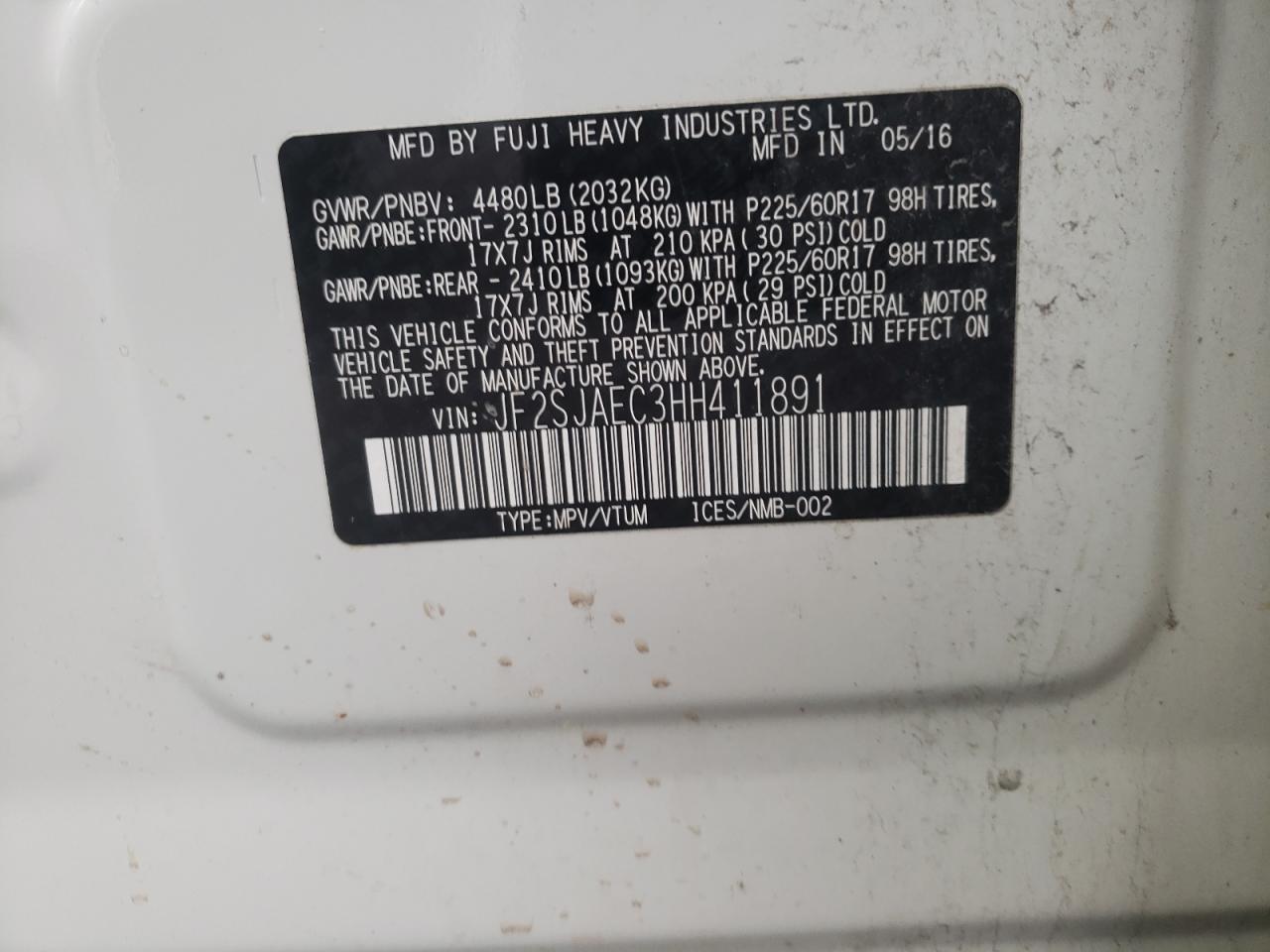 Photo 10 from auction – 2017 SUBARU FORESTER 2 with VIN JF2SJAEC3HH411891