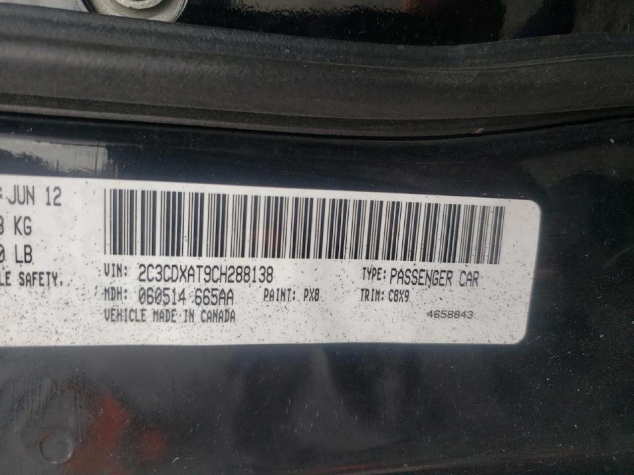 Photo 10 from auction – 2012 DODGE CHARGER PO with VIN 2C3CDXAT9CH288138