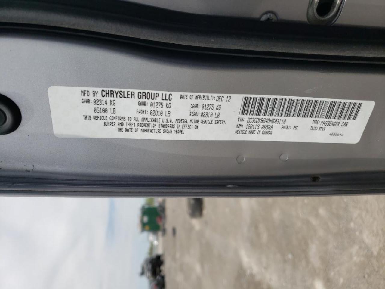 Photo 10 from auction – 2013 DODGE CHARGER SE with VIN 2C3CDXBG4DH603110