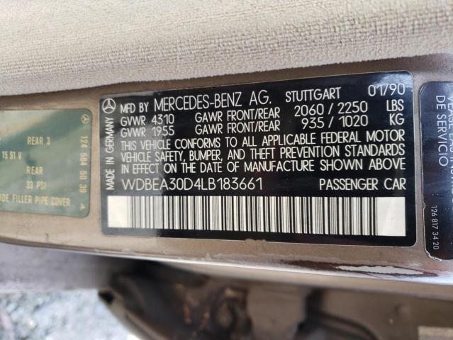 Photo 10 from auction – 1990 MERCEDES-BENZ 300 E with VIN WDBEA30D4LB183661
