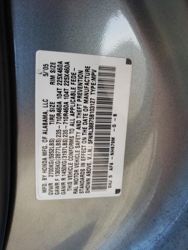 Photo 10 from auction – 2005 HONDA ODYSSEY TO with VIN 5FNRL38875B103127