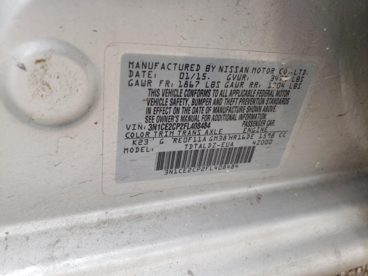 Photo 10 from auction – 2015 NISSAN VERSA NOTE with VIN 3N1CE2CP2FL408484