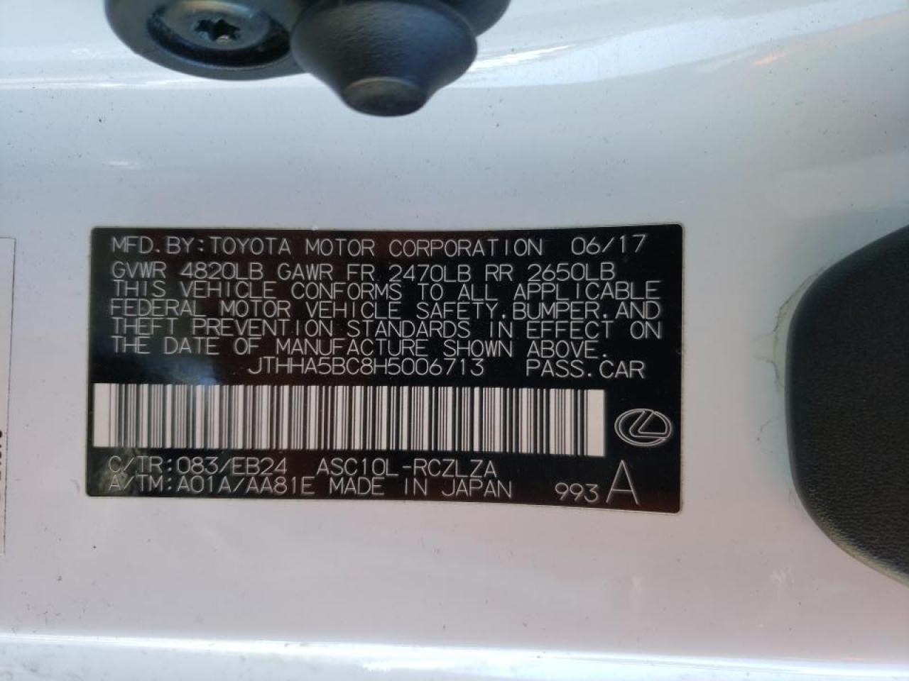 Photo 10 from auction – 2017 LEXUS RC 200T with VIN JTHHA5BC8H5006713