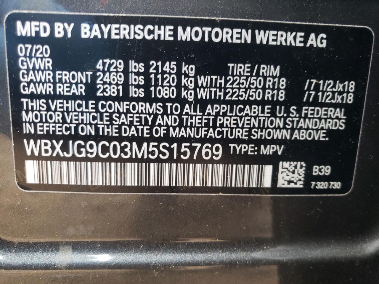 Photo 10 from auction – 2021 BMW X1 XDRIVE2 with VIN WBXJG9C03M5S15769
