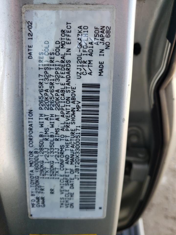 Photo 10 from auction – 2003 LEXUS GX 470 with VIN JTJBT20X330005171