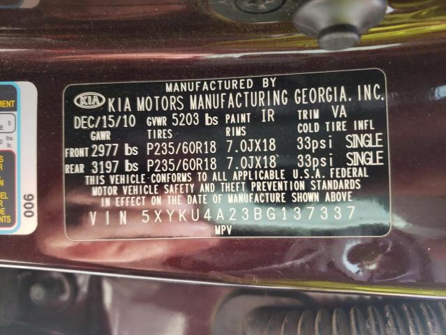 Photo 10 from auction – 2011 KIA SORENTO EX with VIN 5XYKU4A23BG137337