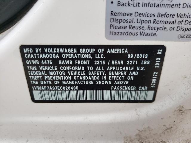 Photo 10 from auction – 2014 VOLKSWAGEN PASSAT S with VIN 1VWAP7A37EC026485