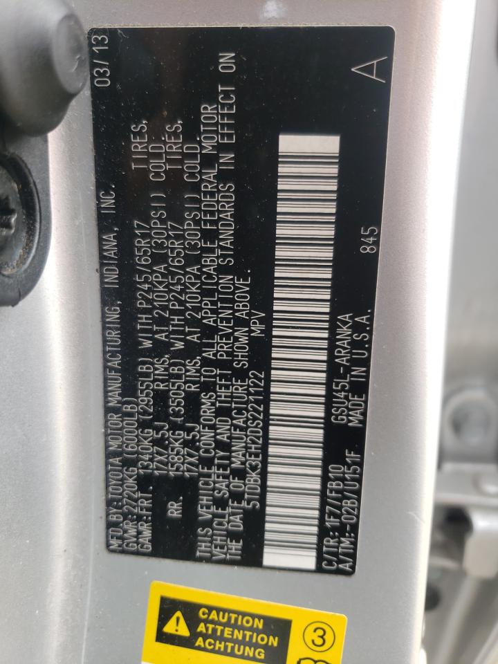 Photo 10 from auction – 2013 TOYOTA HIGHLANDER with VIN 5TDBK3EH2DS221122