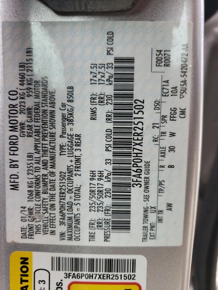 Photo 10 from auction – 2014 FORD FUSION SE with VIN 3FA6P0H7XER251502
