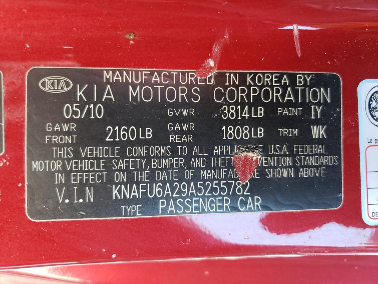 Photo 10 from auction – 2010 KIA FORTE EX with VIN KNAFU6A29A5255782