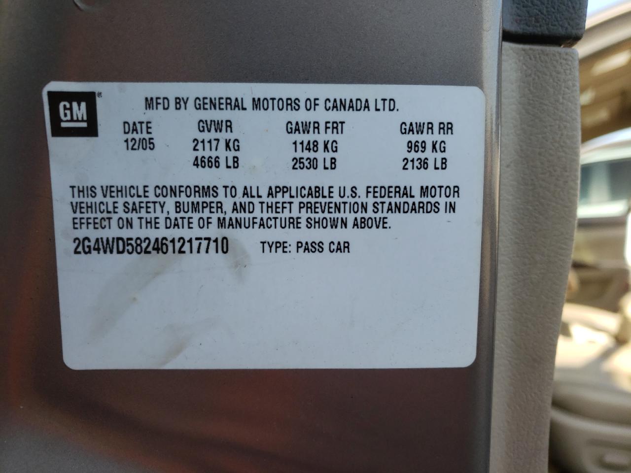 Photo 10 from auction – 2006 BUICK LACROSSE C with VIN 2G4WD582461217710