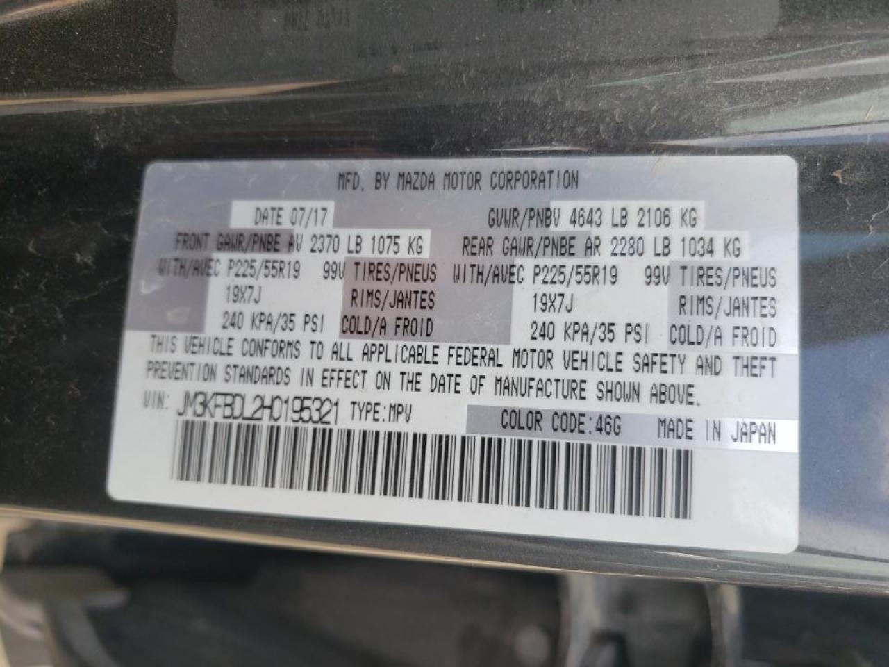 Photo 10 from auction – 2017 MAZDA CX-5 GRAND with VIN JM3KFBDL2H0195321
