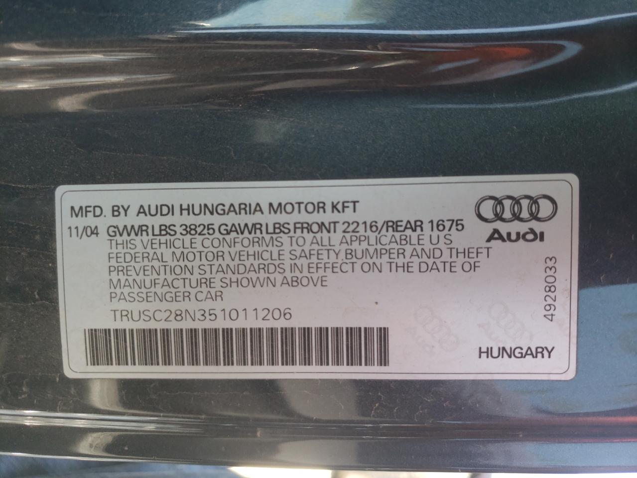 Photo 10 from auction – 2005 AUDI TT with VIN TRUSC28N351011206