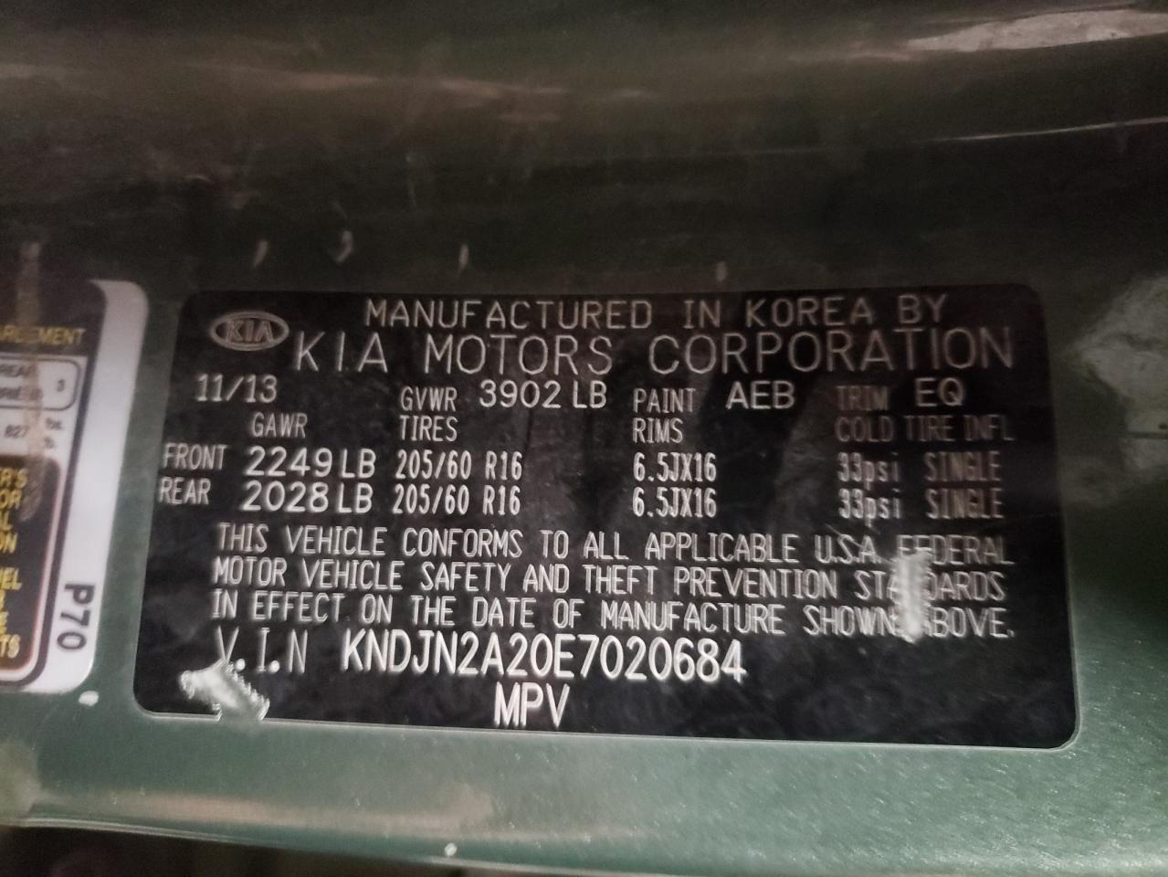 Photo 10 from auction – 2014 KIA SOUL with VIN KNDJN2A20E7020684