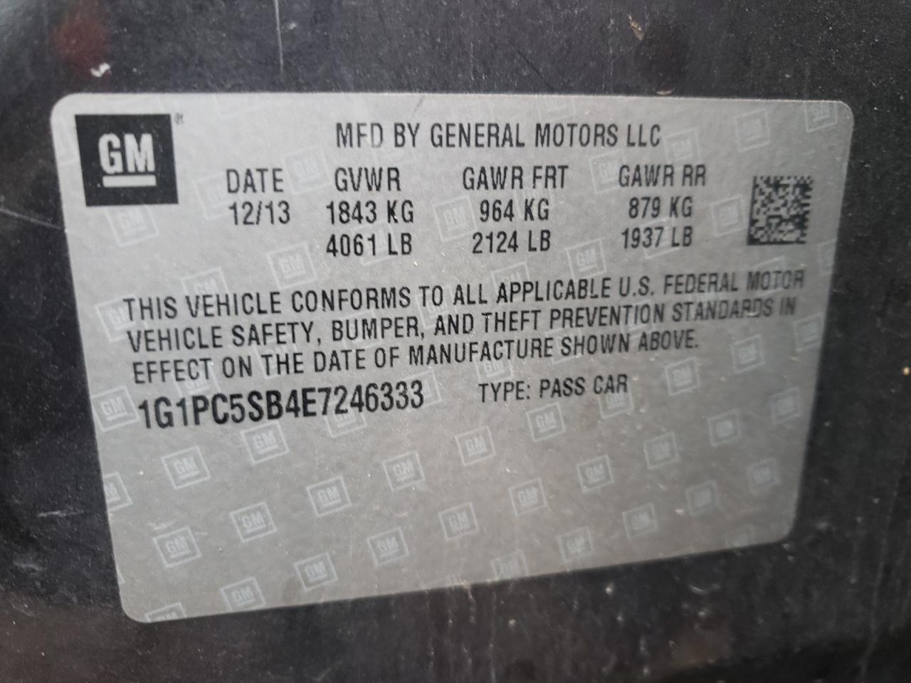 Photo 10 from auction – 2014 CHEVROLET CRUZE LT with VIN 1G1PC5SB4E7246333