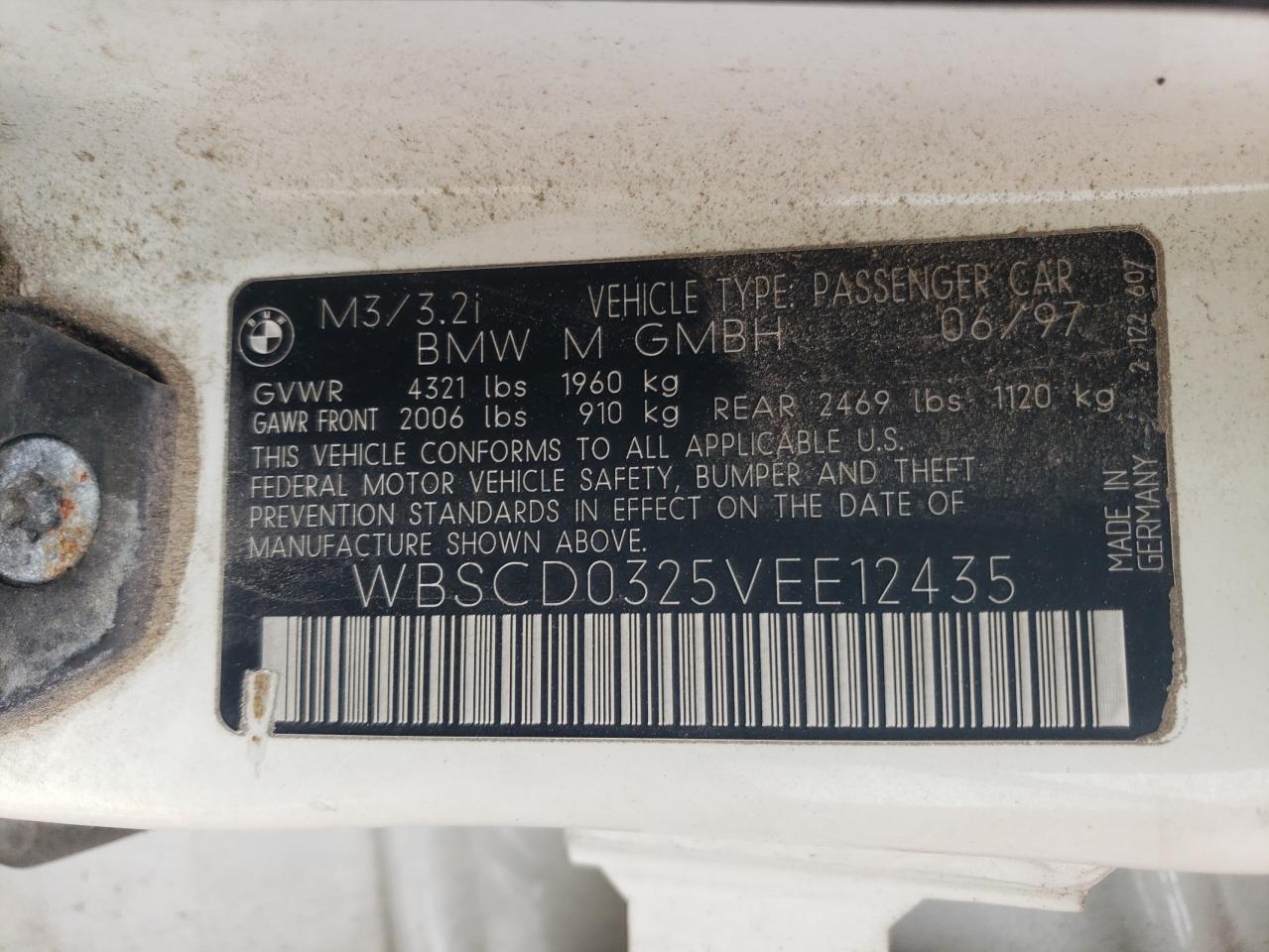 Photo 10 from auction – 1997 BMW M3 AUTOMAT with VIN WBSCD0325VEE12435
