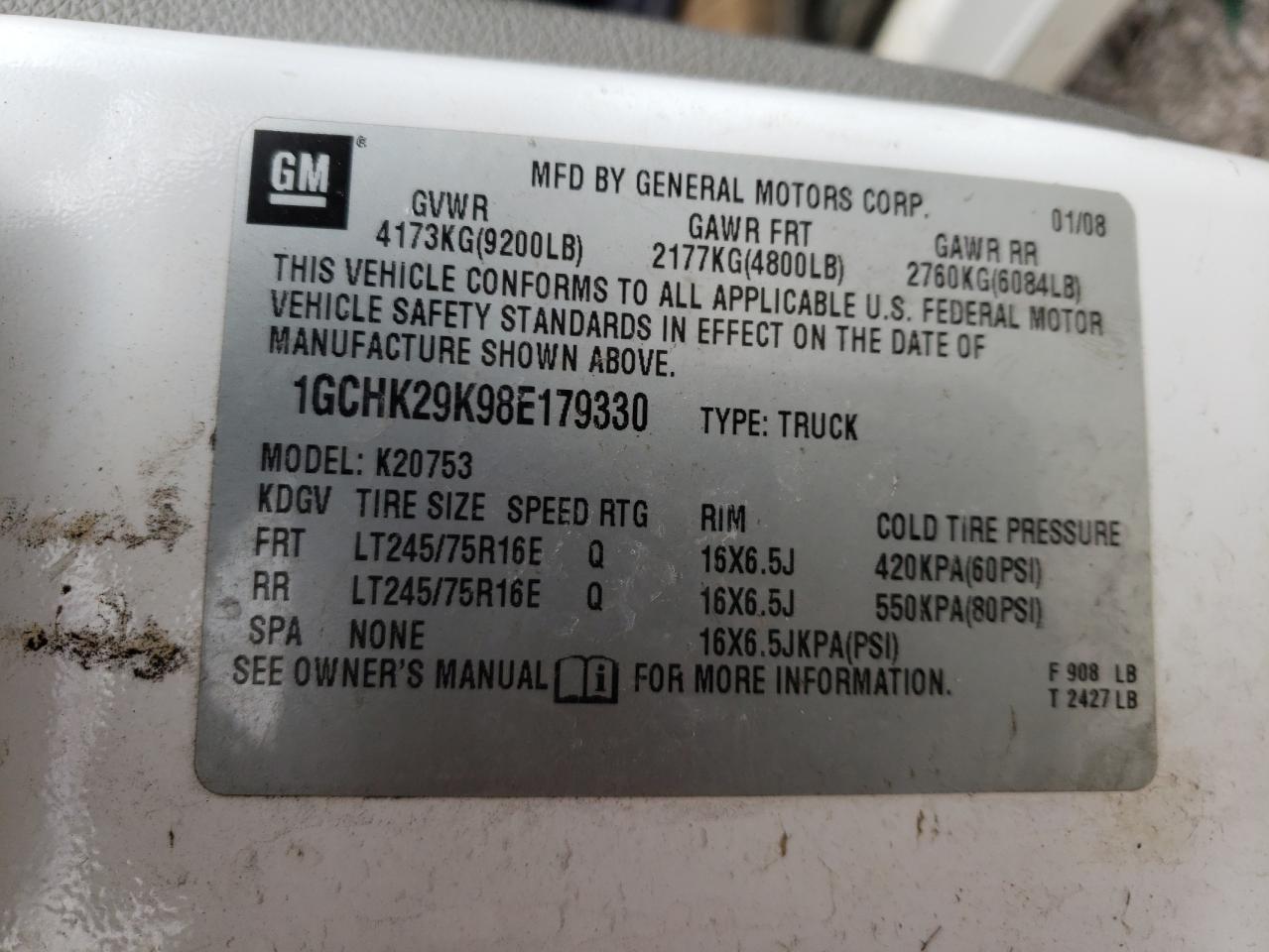 Photo 10 from auction – 2008 CHEVROLET SILVERADO with VIN 1GCHK29K98E179330