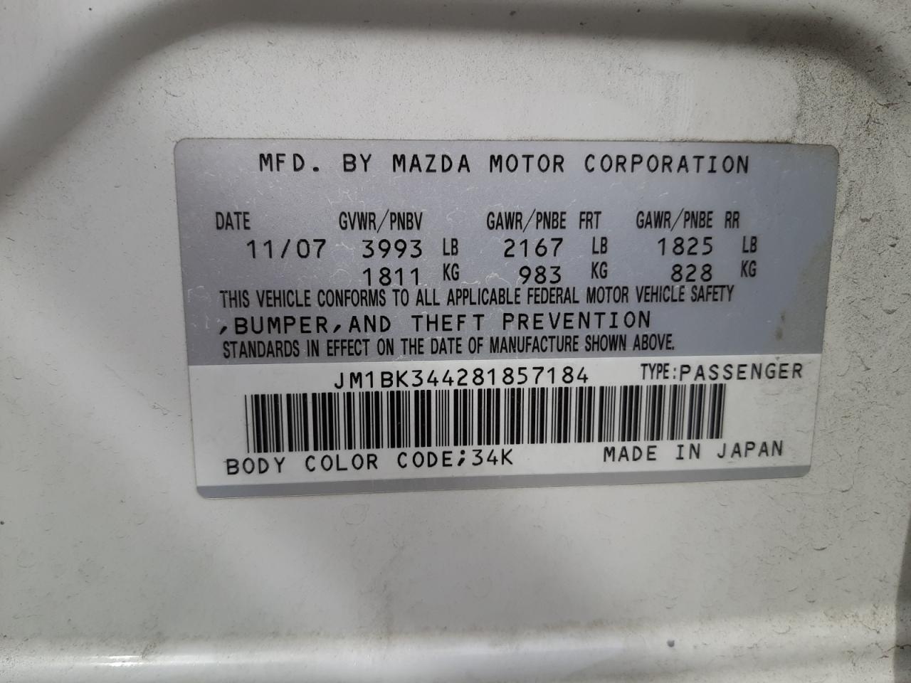 Photo 10 from auction – 2008 MAZDA 3 HATCHBAC with VIN JM1BK344281857184