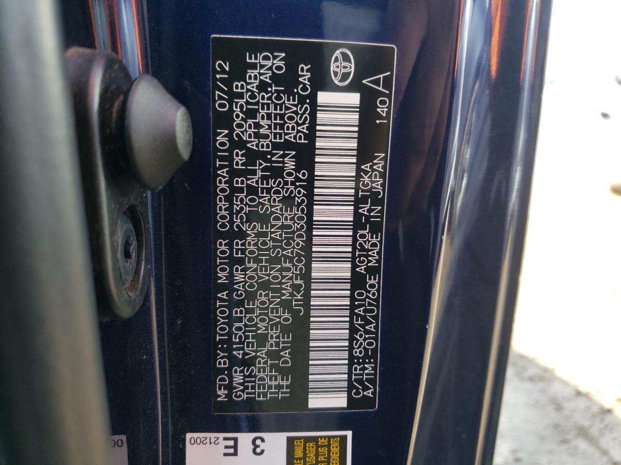 Photo 10 from auction – 2013 TOYOTA SCION TC with VIN JTKJF5C79D3053916