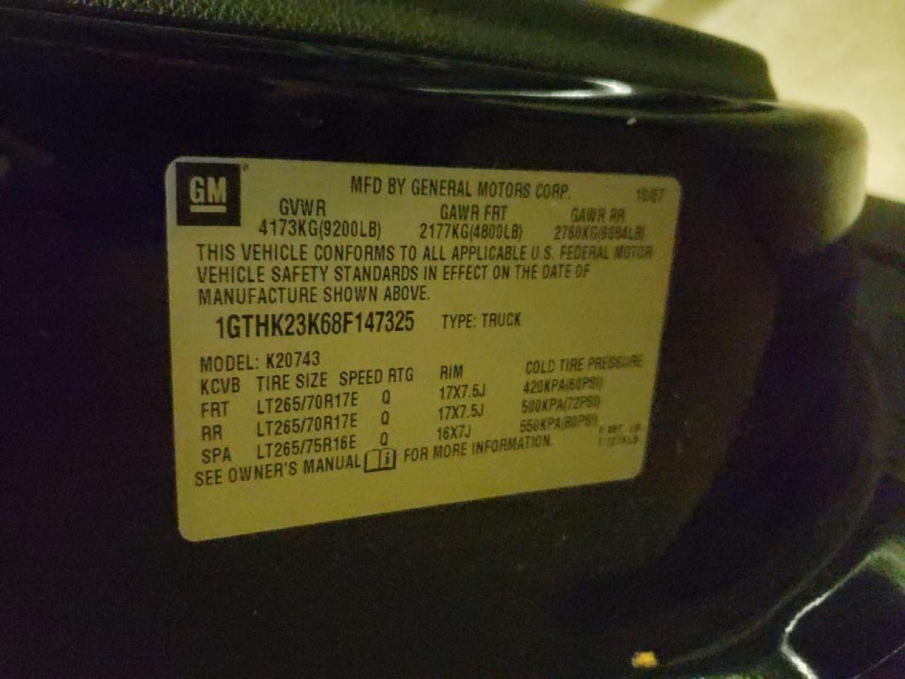 Photo 10 from auction – 2008 GMC SIERRA K25 with VIN 1GTHK23K68F147325