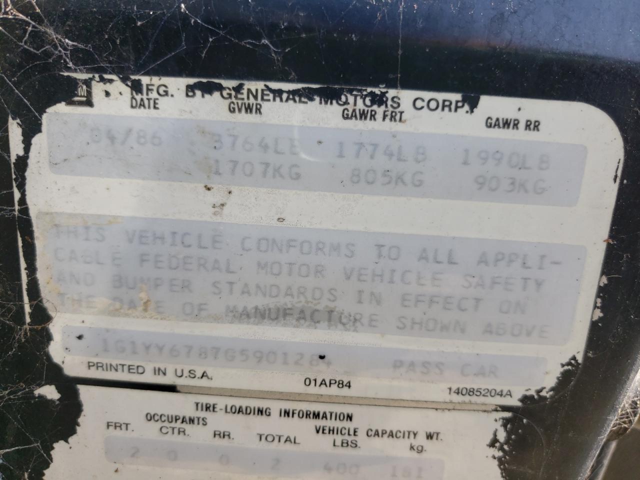 Photo 10 from auction – 1986 CHEVROLET CORVETTE with VIN 1G1YY6787G5901284
