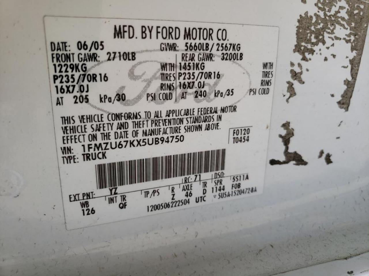 Photo 10 from auction – 2005 FORD EXPLORER S with VIN 1FMZU67KX5UB94750