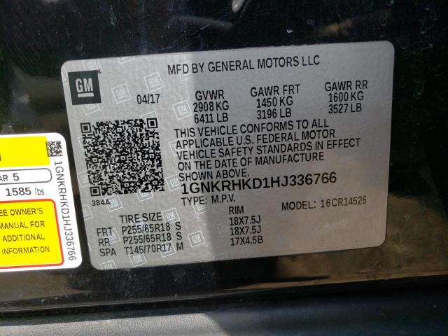 Photo 10 from auction – 2017 CHEVROLET TRAVERSE L with VIN 1GNKRHKD1HJ336766