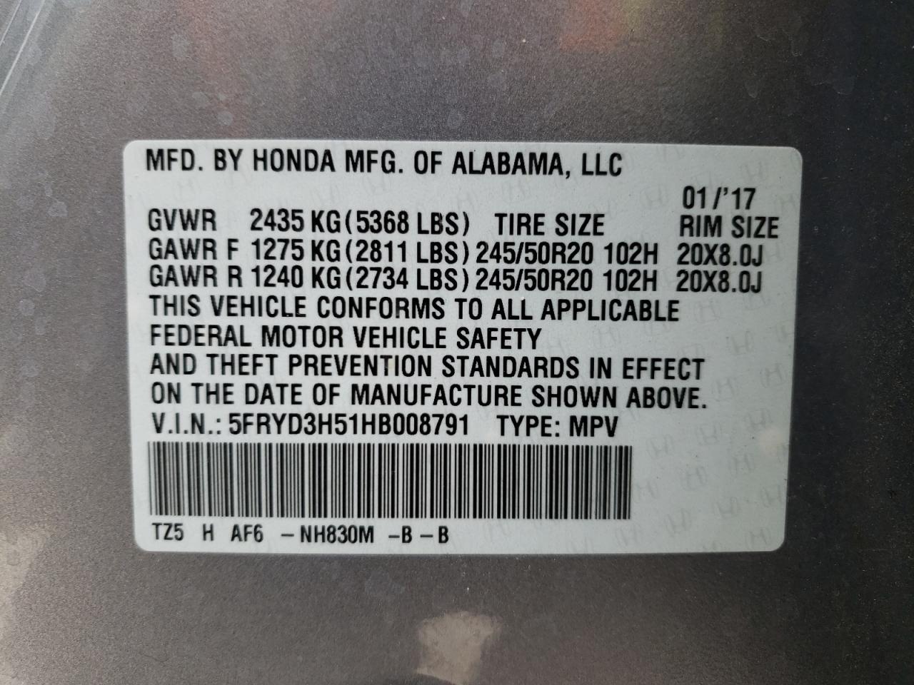 Photo 10 from auction – 2017 ACURA MDX TECHNO with VIN 5FRYD3H51HB008791