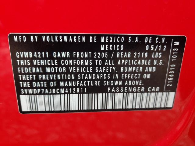 Photo 10 from auction – 2012 VOLKSWAGEN JETTA SE with VIN 3VWDP7AJ8CM412811