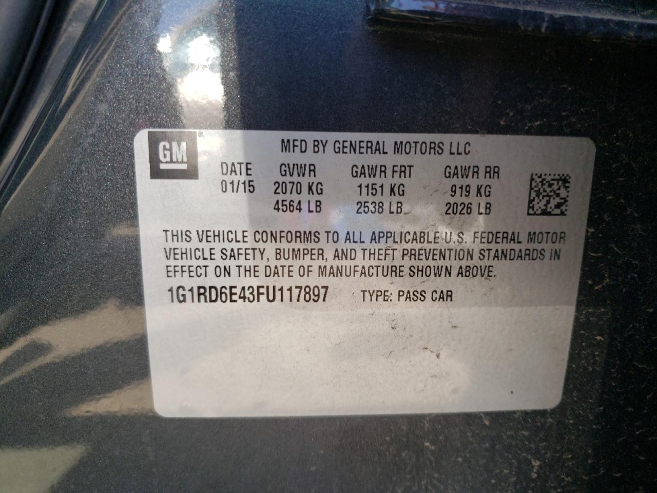 Photo 10 from auction – 2015 CHEVROLET VOLT with VIN 1G1RD6E43FU117897