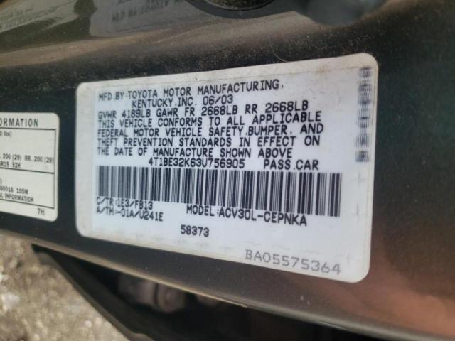 Photo 10 from auction – 2003 TOYOTA CAMRY LE with VIN 4T1BE32K63U756905