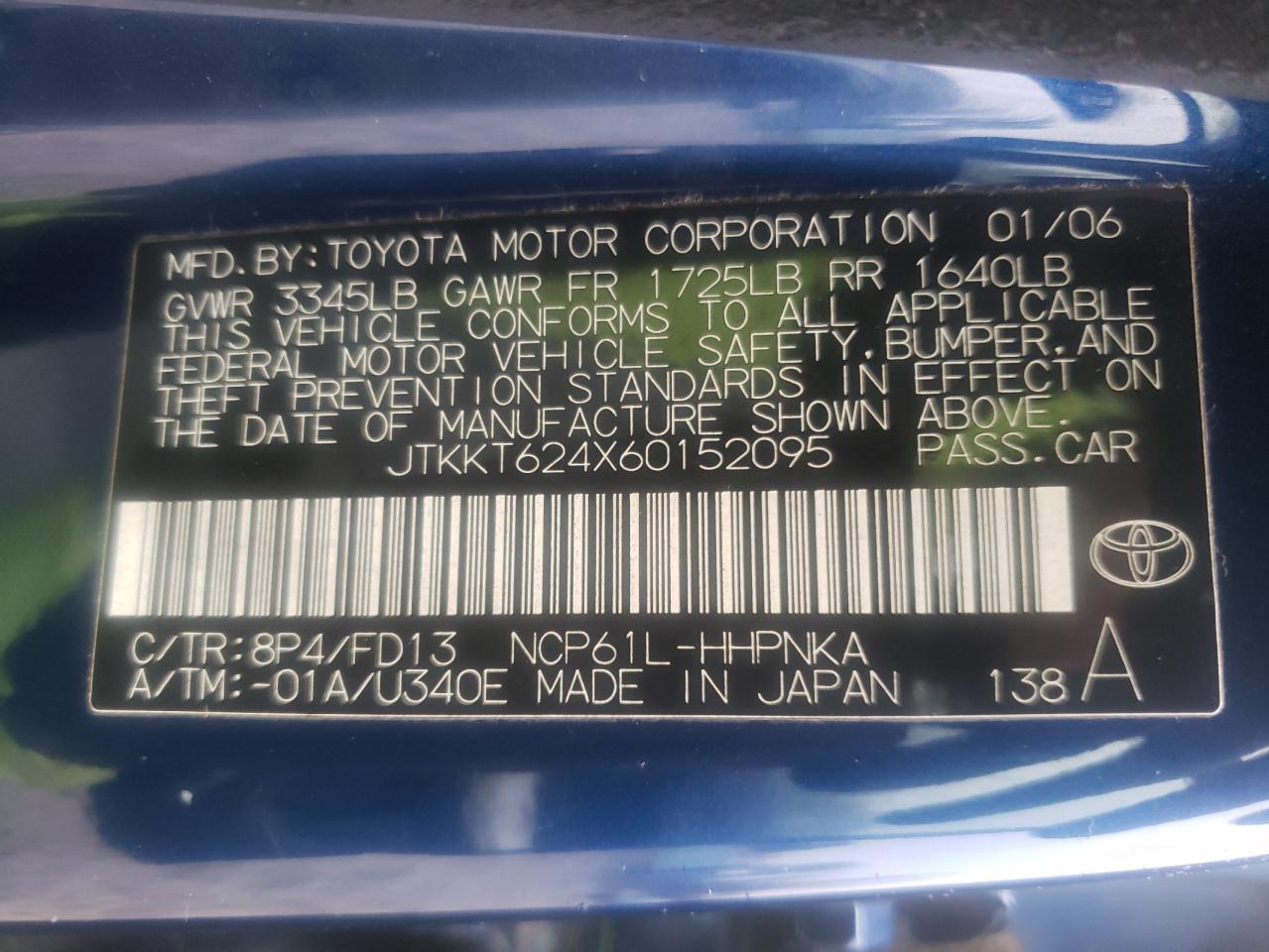 Photo 10 from auction – 2006 TOYOTA SCION XA with VIN JTKKT624X60152095