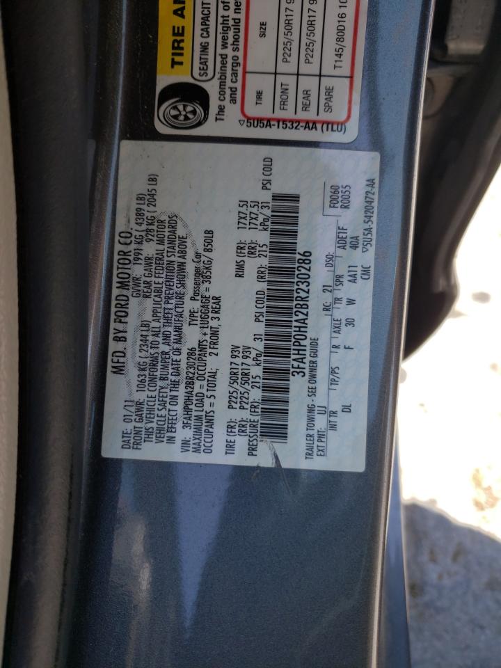 Photo 10 from auction – 2011 FORD FUSION SE with VIN 3FAHP0HA2BR230286