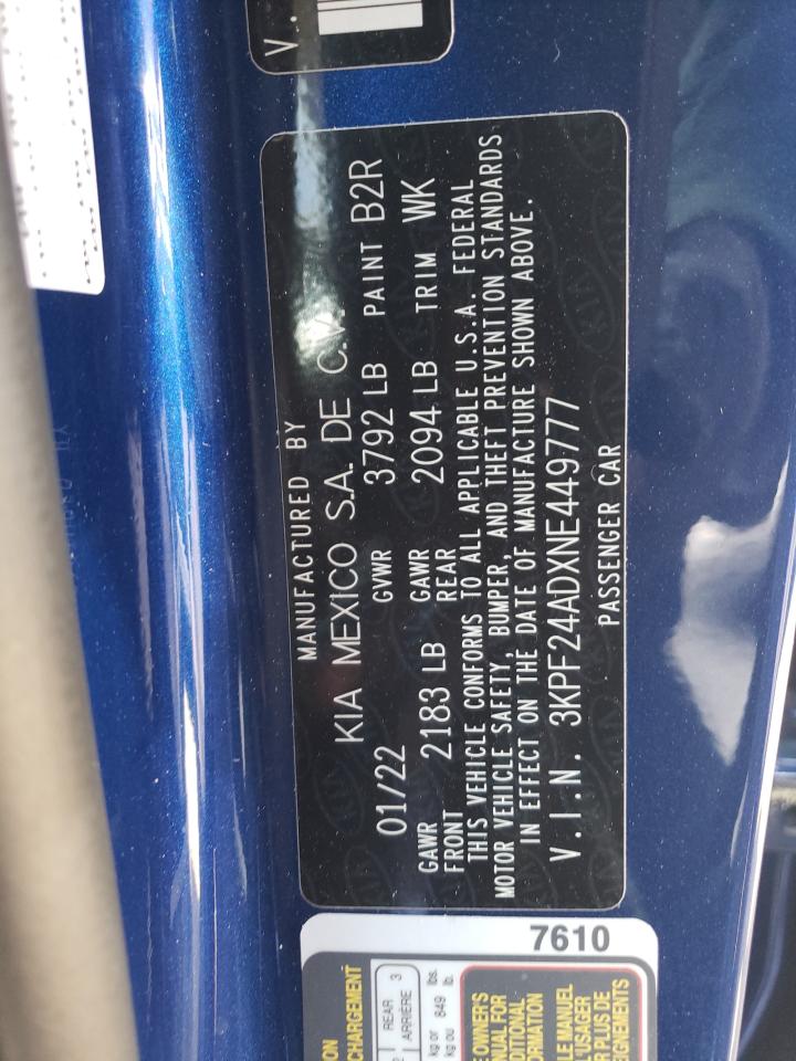 Photo 10 from auction – 2022 KIA FORTE FE with VIN 3KPF24ADXNE449777