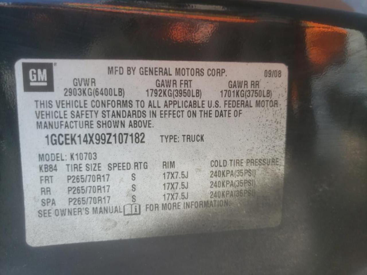 Photo 10 from auction – 2009 CHEVROLET SILVERADO with VIN 1GCEK14X99Z107182