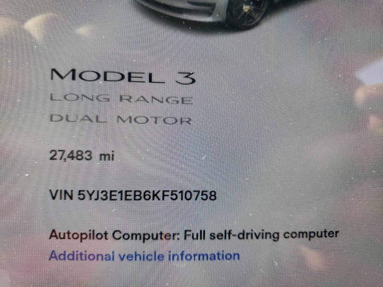 Photo 8 from auction – 2019 TESLA MODEL 3 with VIN 5YJ3E1EB6KF510758