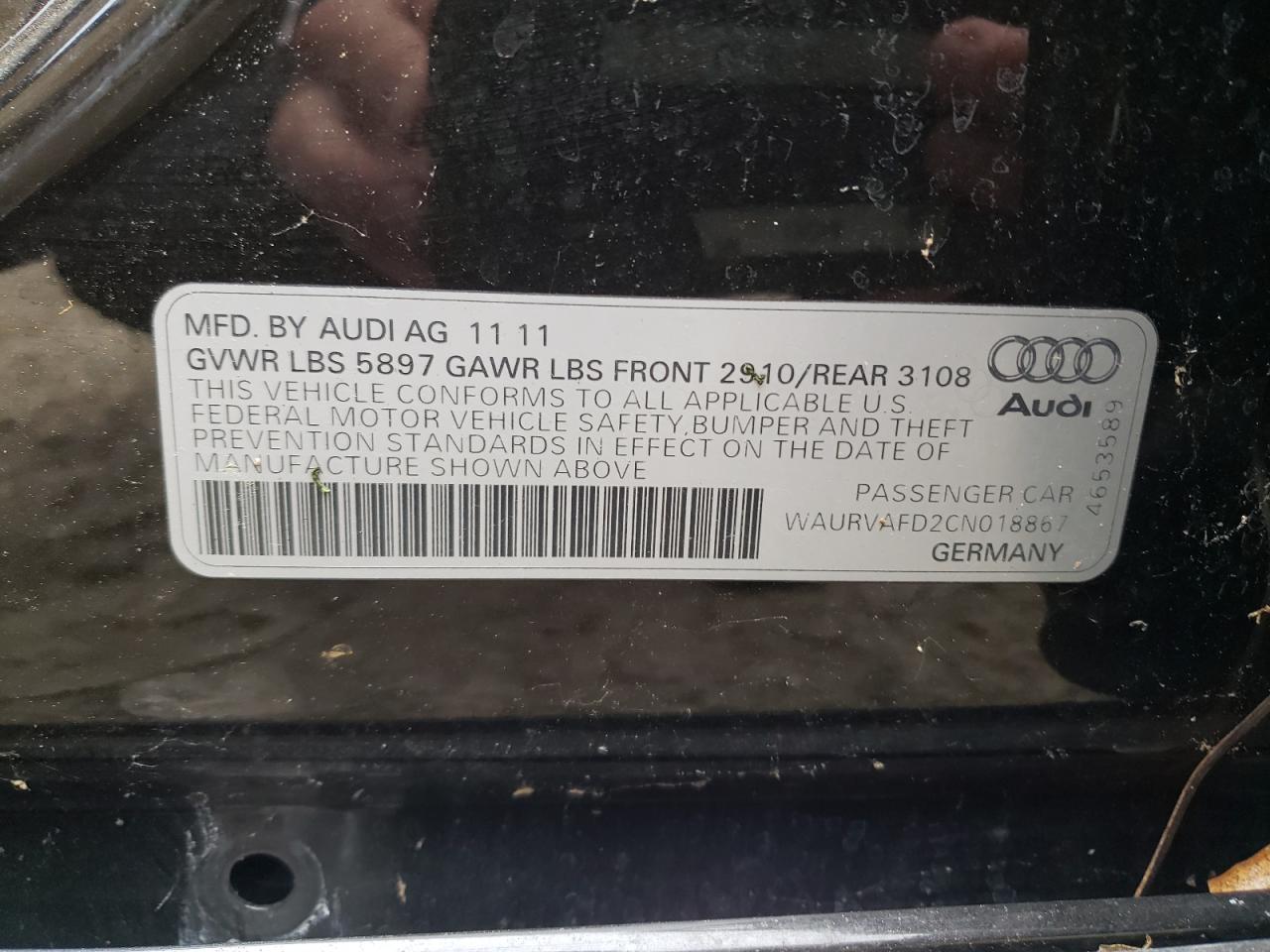 Photo 10 from auction – 2012 AUDI A8 L QUATT with VIN WAURVAFD2CN018867
