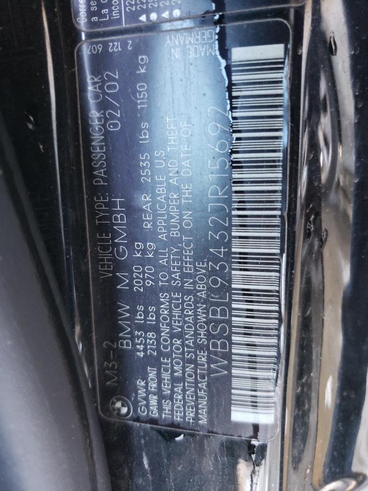 Photo 10 from auction – 2002 BMW M3 with VIN WBSBL93432JR15692