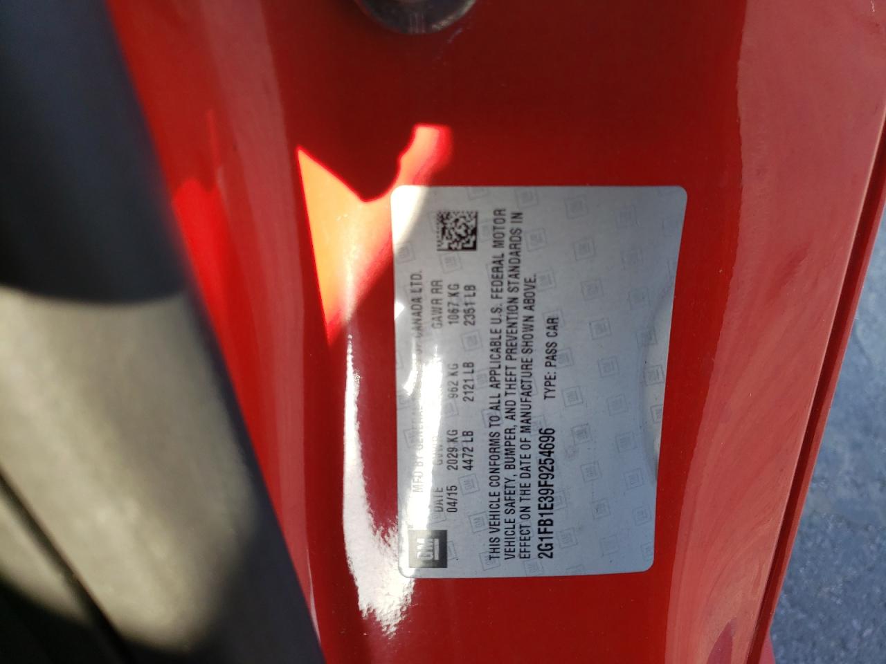 Photo 10 from auction – 2015 CHEVROLET CAMARO LS with VIN 2G1FB1E39F9254696