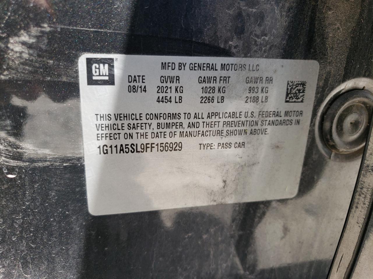 Photo 10 from auction – 2015 CHEVROLET MALIBU LS with VIN 1G11A5SL9FF156929