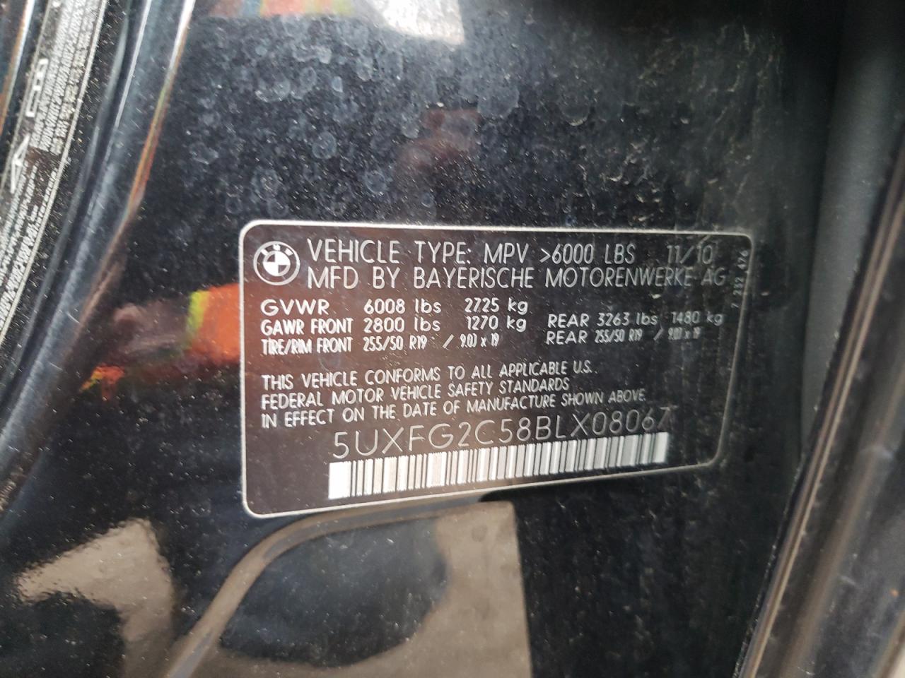 Photo 10 from auction – 2011 BMW X6 XDRIVE3 with VIN 5UXFG2C58BLX08067
