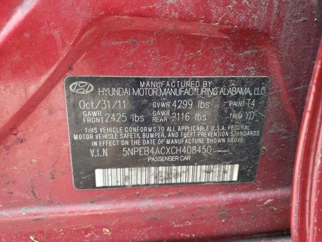 Photo 10 from auction – 2012 HYUNDAI SONATA GLS with VIN 5NPEB4ACXCH408450