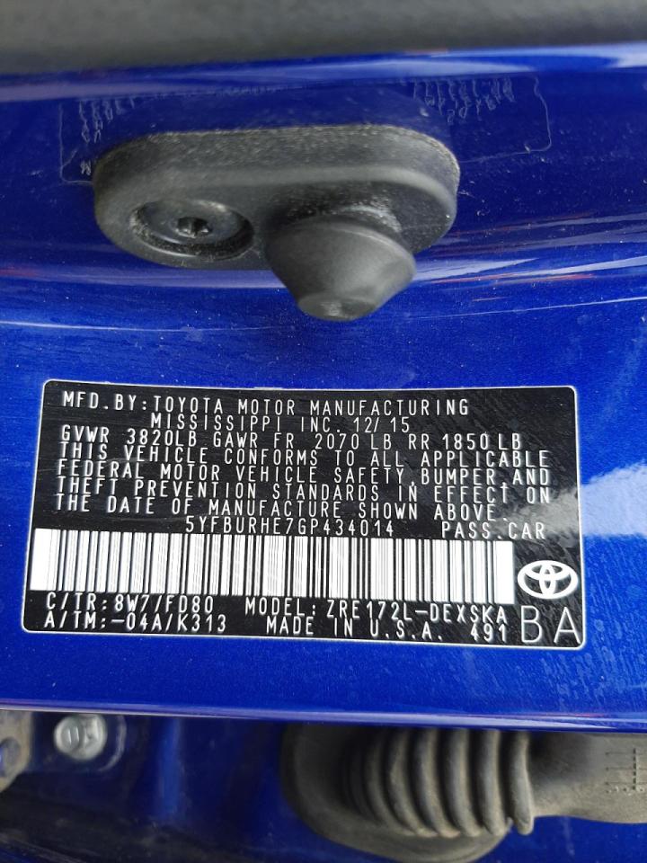 Zdjęcie 10 z aukcji – 2016 TOYOTA COROLLA L z VIN 5YFBURHE7GP434014