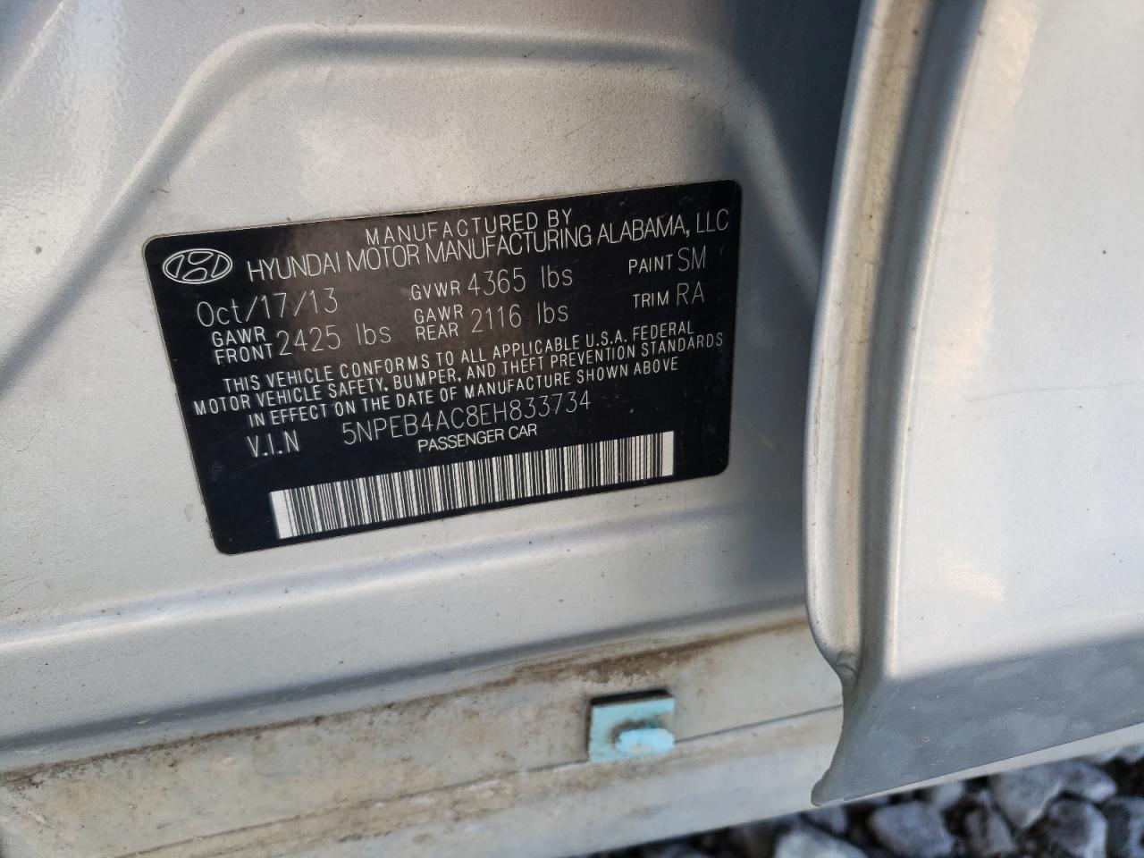 Photo 10 from auction – 2014 HYUNDAI SONATA GLS with VIN 5NPEB4AC8EH833734