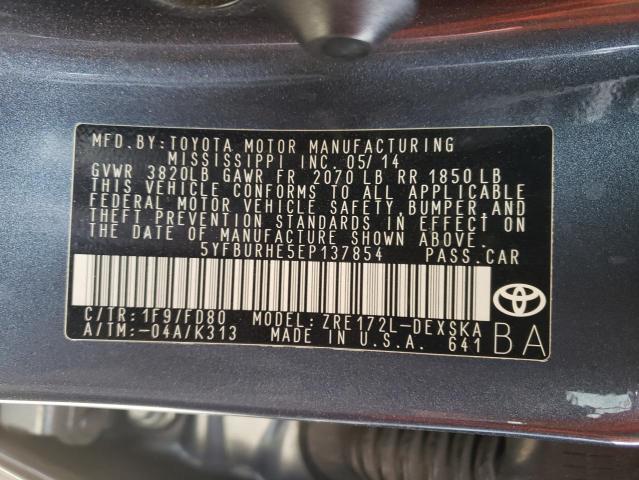 Photo 10 from auction – 2014 TOYOTA COROLLA L with VIN 5YFBURHE5EP137854