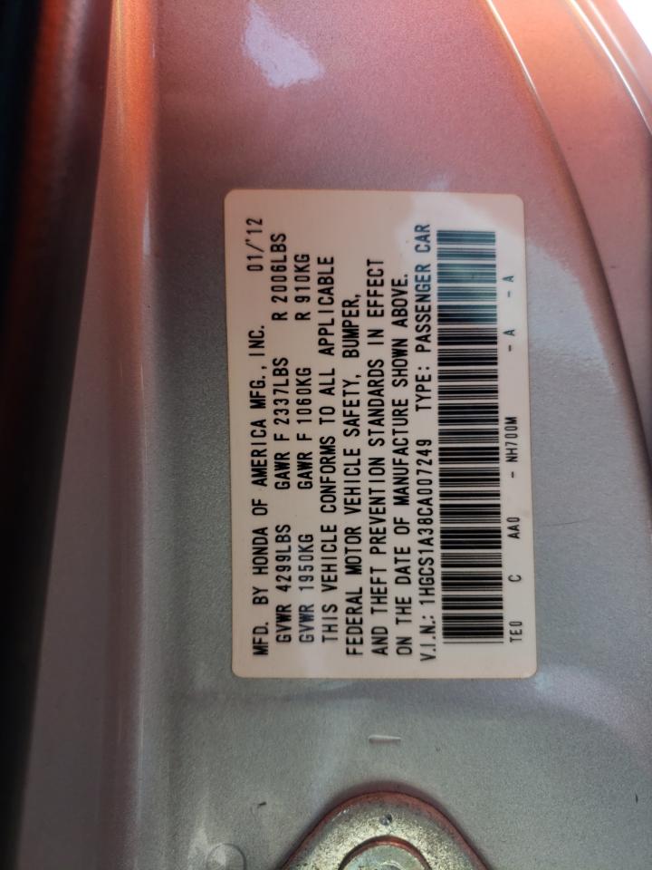 Photo 10 from auction – 2012 HONDA ACCORD LX with VIN 1HGCS1A38CA007249