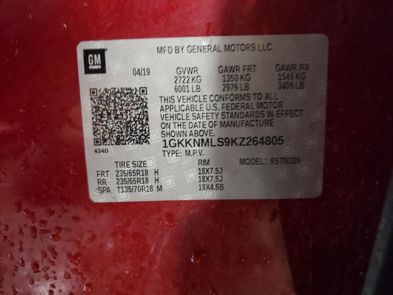 Photo 10 from auction – 2019 GMC ACADIA SLT with VIN 1GKKNMLS9KZ264805