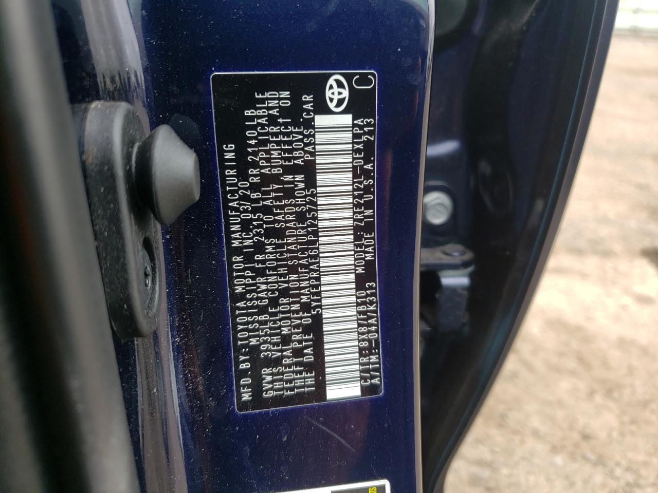 Photo 10 from auction – 2020 TOYOTA COROLLA LE with VIN 5YFEPRAE6LP125725