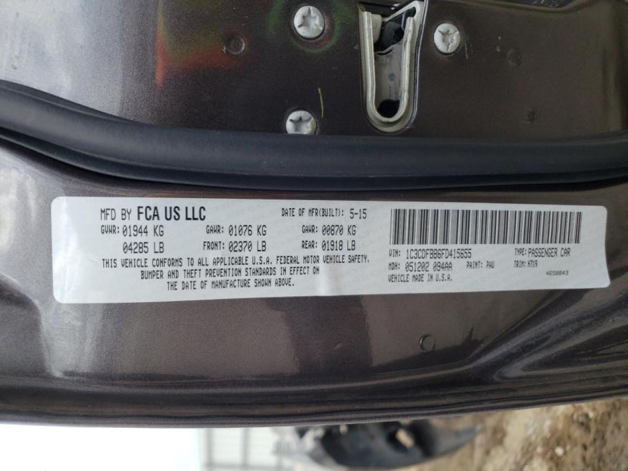 Photo 10 from auction – 2015 DODGE DART SXT with VIN 1C3CDFBB6FD415655