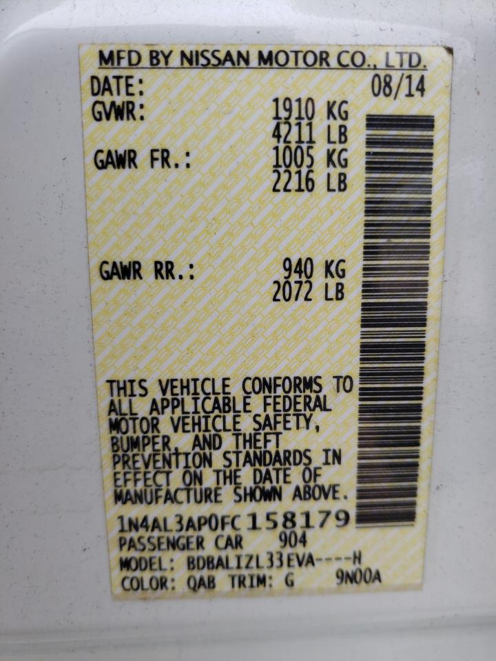 Photo 10 from auction – 2015 NISSAN ALTIMA 2.5 with VIN 1N4AL3AP0FC158179